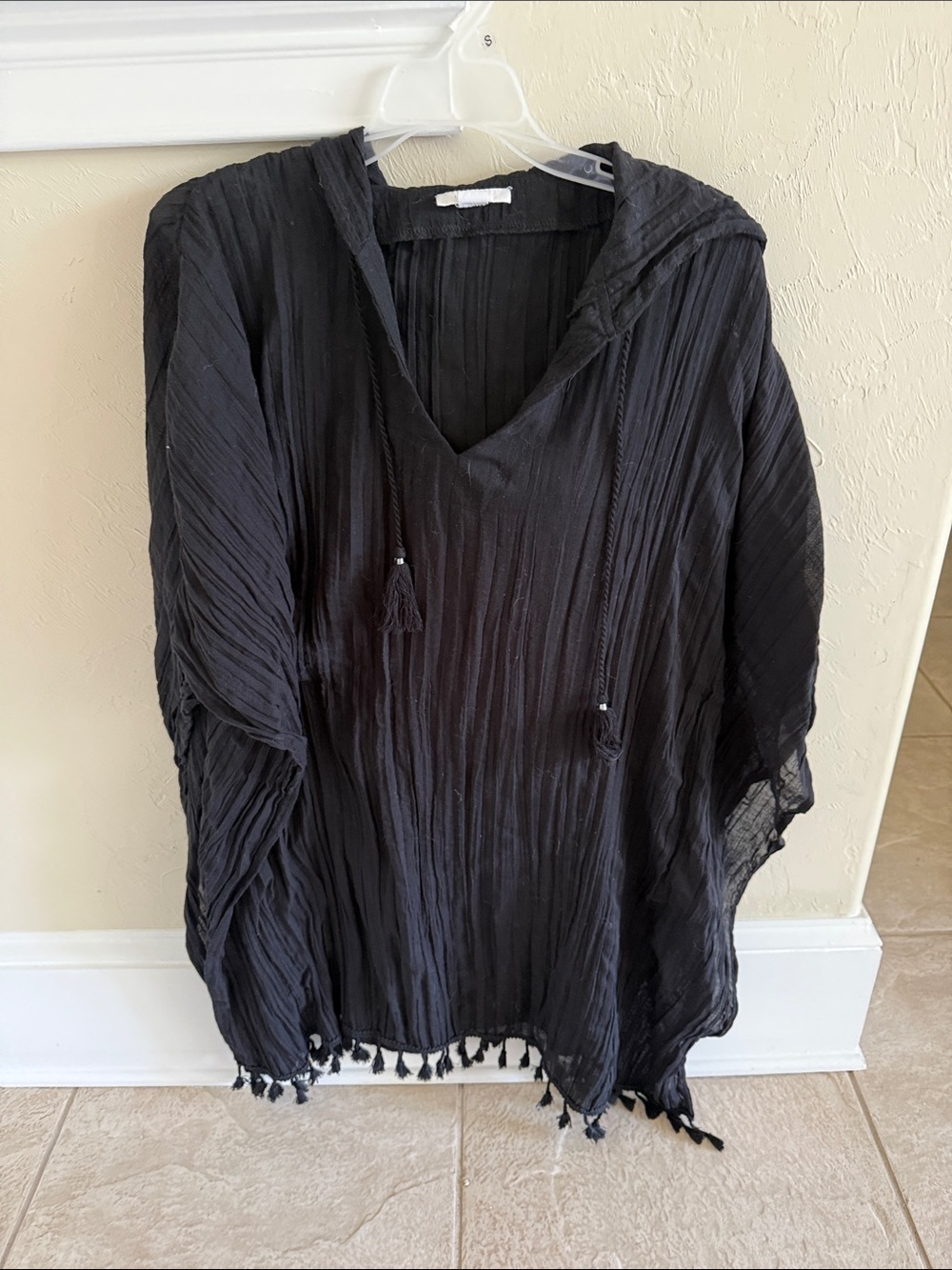 Ibiza Black Lightweight Hooded Tassel Beach Cover Up
